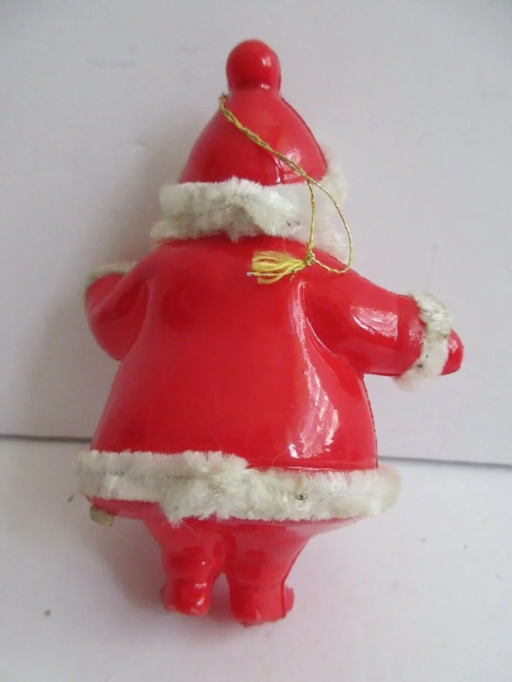 Santa Mrs Claus Skiing Blow Mold Plastic Chenille Piping Trim 4'' Japan Vintage